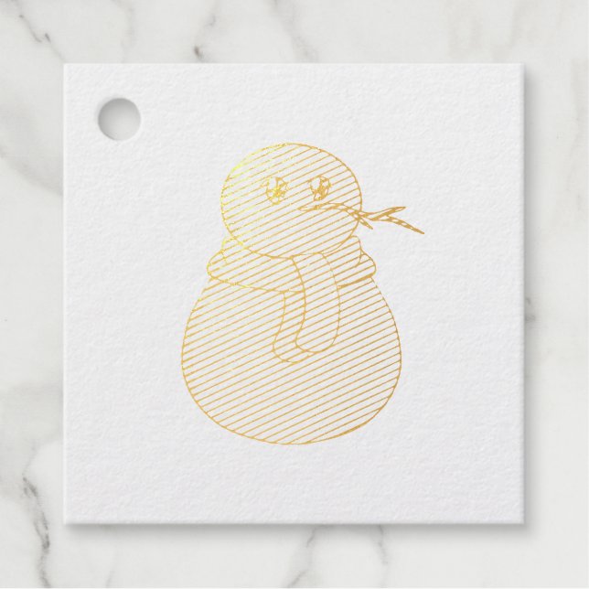 Étiquette-cadeau Snowman portant une écharpe jaune (Devant)