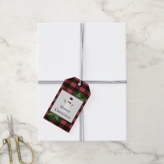 Étiquette cadeau Snowman Red Buffalo Plaid
