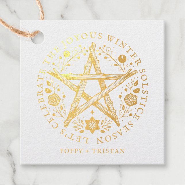 Étiquette-cadeau Solstice d'hiver étoile Twig Pentacle Wicca (Devant)