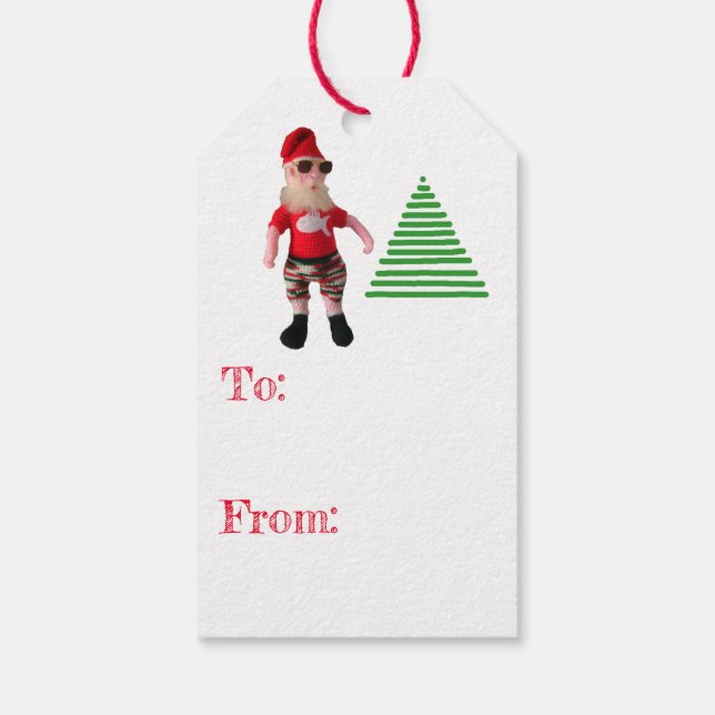 Étiquette cadeau - Surf Santa et arbre (Dos)