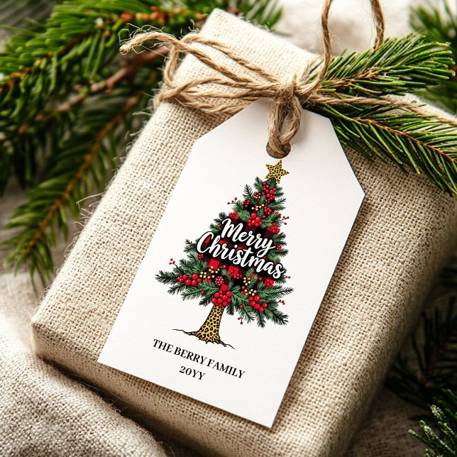 Étiquette Cadeau Tartan Rouge Noir Moderne (Modern Red Black Tartan Gift Tag)