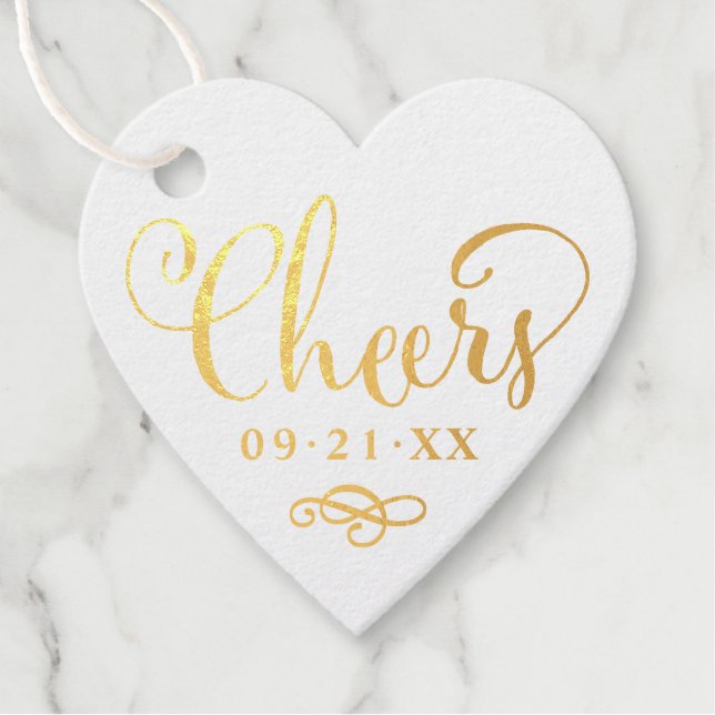 Étiquette-cadeau Tchin Écriture Moderne Cœur Mariage (Devant)