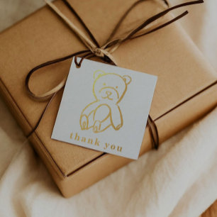 Étiquette-cadeau Teddy Bear Nouveau-né Illustration Baby shower Or