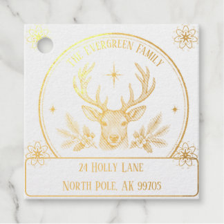 Étiquette-cadeau Timbre de retour d'adresse de Noël Renne Vintage F