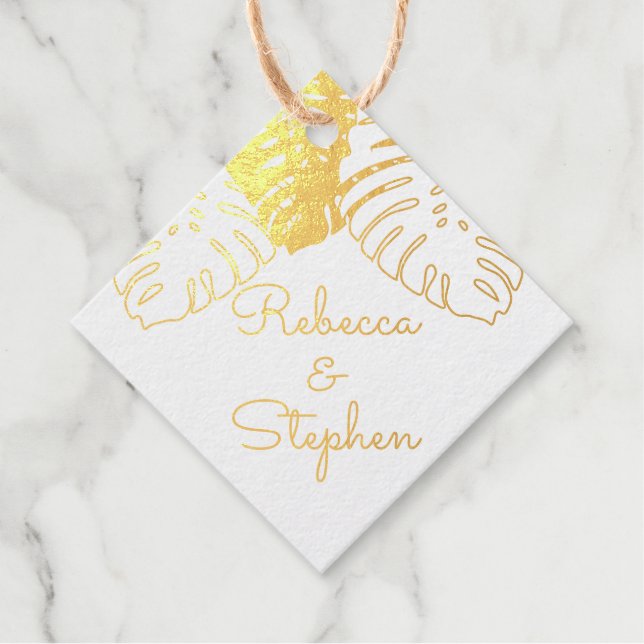 Étiquette-cadeau Tropical Monstera Feuille Mariage REAL FOIL (Devant)
