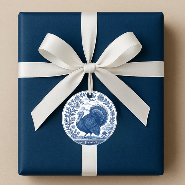 Étiquette cadeau Turquie Delft Bleu & Blanc (Créateur téléchargé)