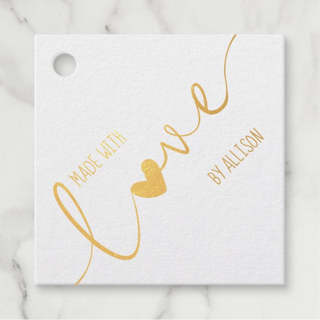 Étiquette-cadeau Typographie de script argent ou or faite avec amou (Devant)