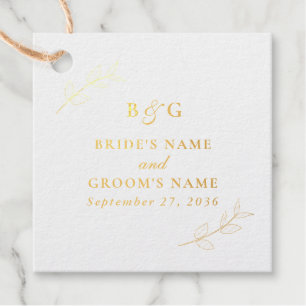 Étiquette-cadeau Véritable Feuilles d'or Élégant Mariage Monogramme