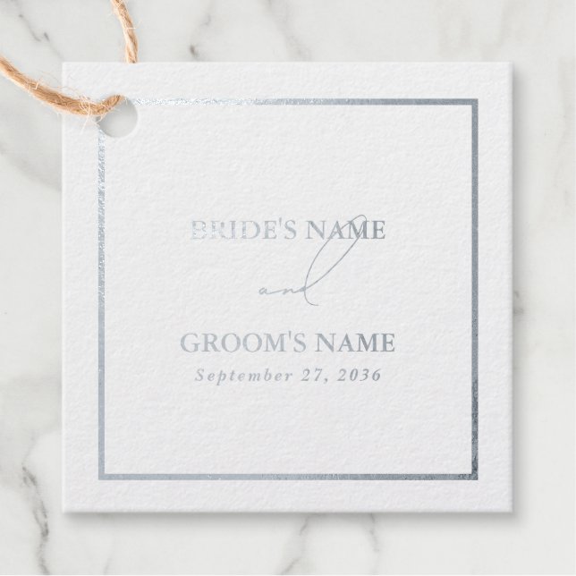 Étiquette-cadeau Véritable Mariage Moderne Blanc Feuille d'Argent (Devant)