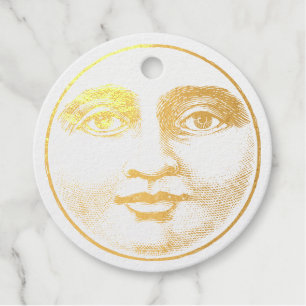 Étiquette-cadeau Vintage homme dans la lune plein visage brun sépia