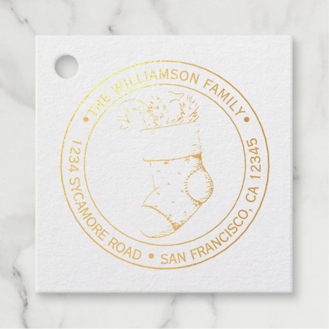 Étiquette-cadeau Vintage Noël Stocker Retourner Adresse Gold (Devant)