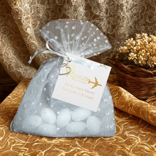 Étiquette-cadeau Voyage Mariage Avion & Cœurs Aviation Moderne (Créateur téléchargé)