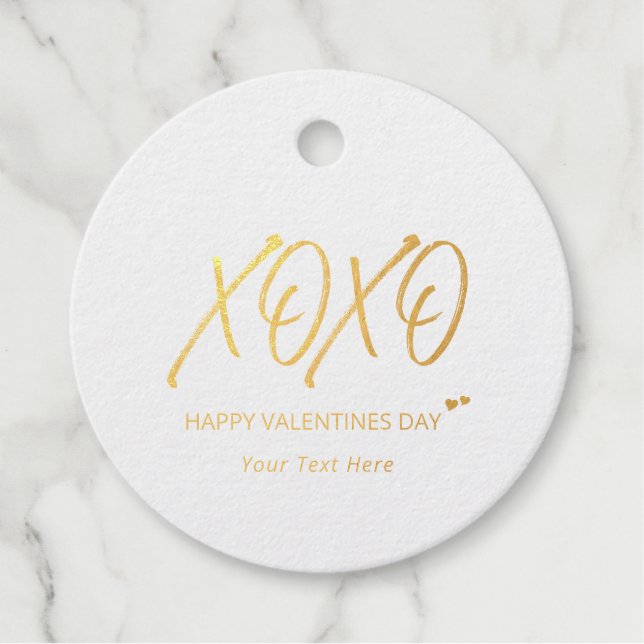 Étiquette-cadeau XOXO | Cœurs dorés Joyeuse Saint-Valentin en feuil (Devant)