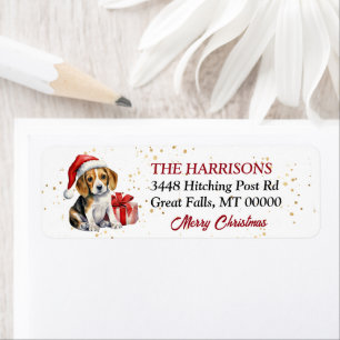Étiquette Cadeaux Beagles de chiots de Santa Hat