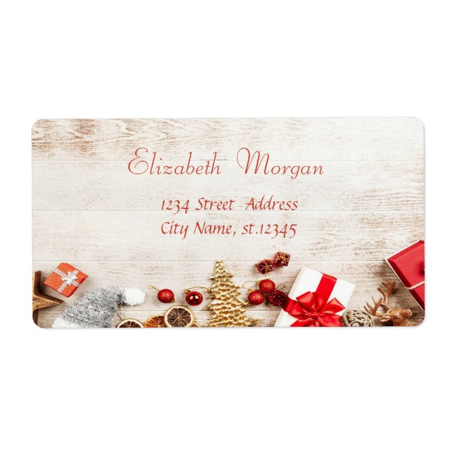 Étiquette Cadeaux de Noël, Arbre, Texture du bois (Devant)