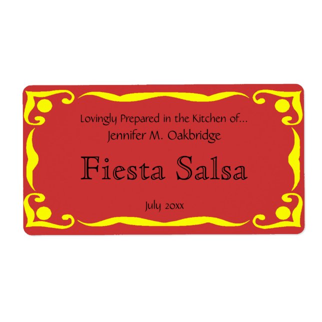 Étiquette Cadre de style victorien jaune avec dos rouge Caye (Devant)