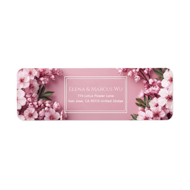 Étiquette Cadre Double Fleur de Cerisier Rose Lumineuse (Devant)