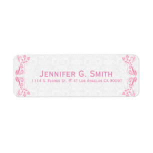 Étiquette Cadre en dentelle rose Floral Blanc Damas Arrière
