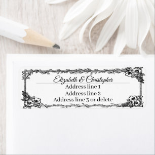 Étiquette Cadre floral fantaisie Nom personnalisé Adresse de