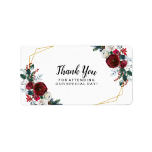 Étiquette Cadre géométrique Or Bourgogne Fleurs d'hiver