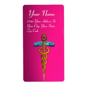 Étiquette CADUCEUS, améthyste d'or vibrant violet rose fuchs