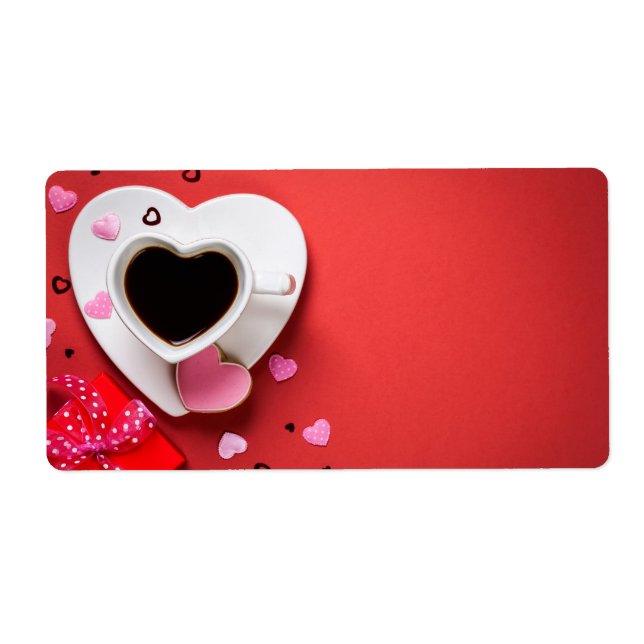 Étiquette Café Avec Boîte Cadeau Rouge Et Cookie (Devant)