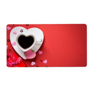 Étiquette Café avec la boîte-cadeau et le biscuit rouges