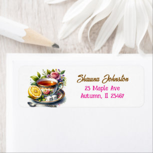 Étiquette Café vintage ou tasse de thé avec fleurs