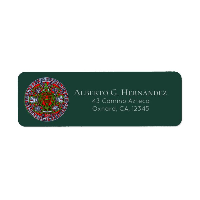 Étiquette Calendrier en pierre de soleil aztèque mexicain ve (Devant)