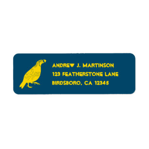Étiquette California Quail State Bird Blue and Yellow