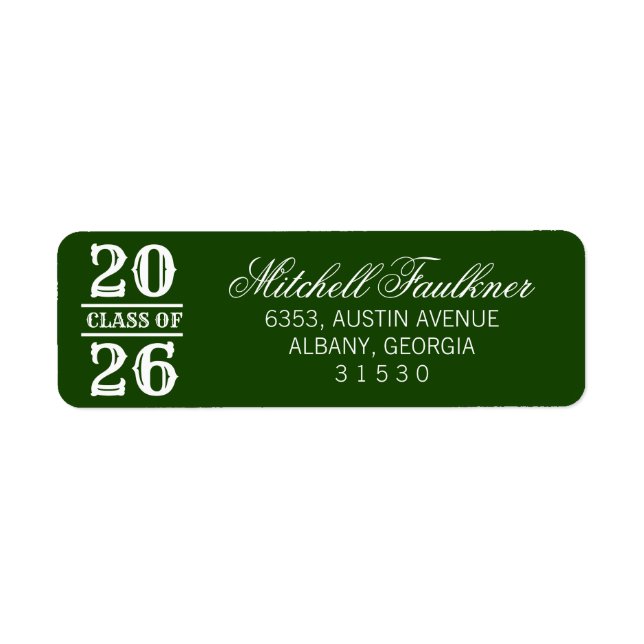 Étiquette Calligraphie 2024 Diplôme Vert Adresse de Retour  (Devant)