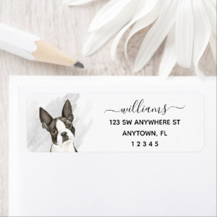 Étiquette Calligraphie Boston Terrier Adresse de retour