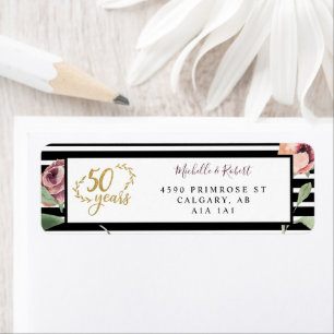 Étiquette Calligraphie du 50e anniversaire Couleur d'eau ros