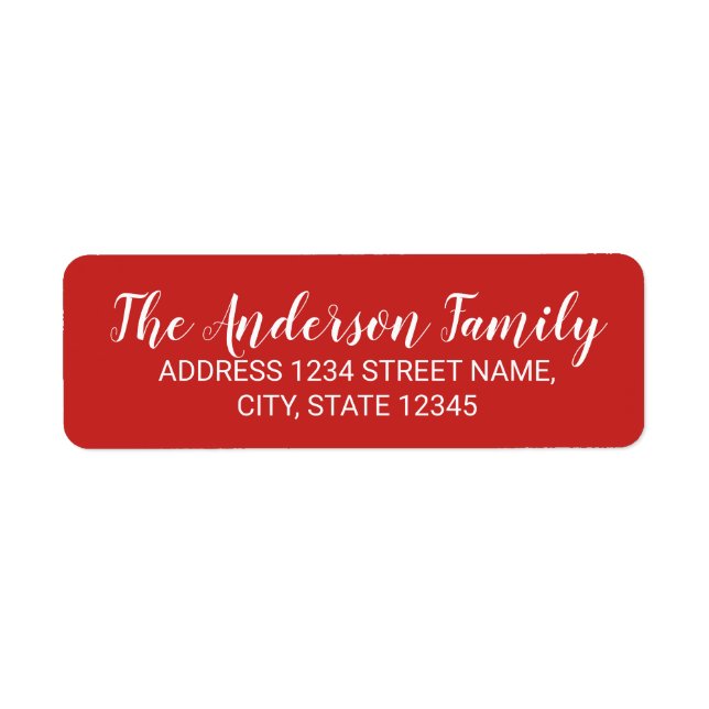 Étiquette Calligraphie moderne rouge et blanc Nom de famille (Devant)