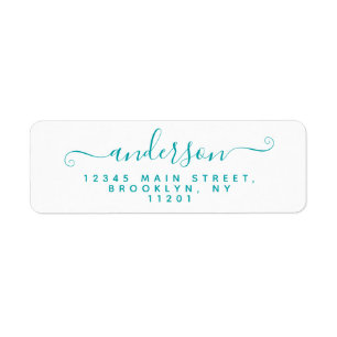 Étiquette Calligraphie moderne Script Turquoise Vert Nom