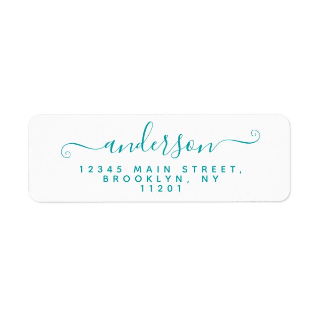 Étiquette Calligraphie moderne Script Turquoise Vert Nom (Devant)