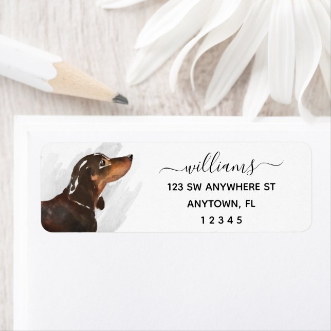 Étiquette Calligraphie noir Tan Dachshund Adresse de retour (En situation)