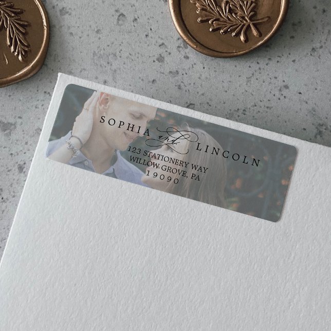 Étiquette Calligraphie romantique Adresse de retour de photo (Créateur téléchargé)