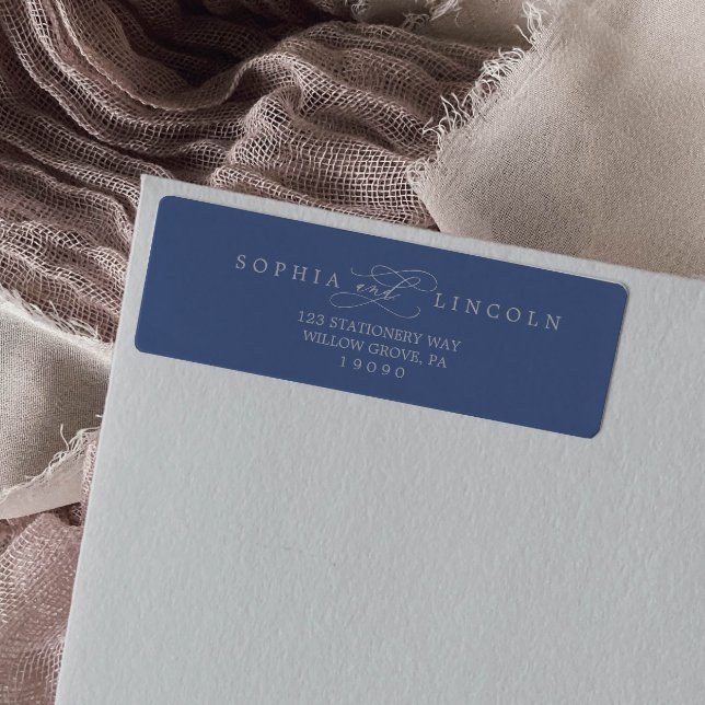 Étiquette Calligraphie romantique | Denim Blue Adresse de re (Créateur téléchargé)