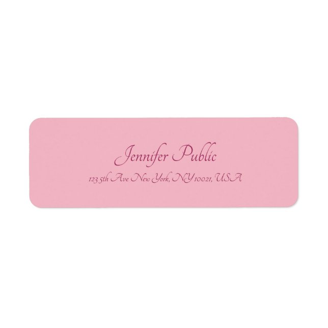 Étiquette Calligraphie Script Texte Élégant Pink Plain Moder (Devant)