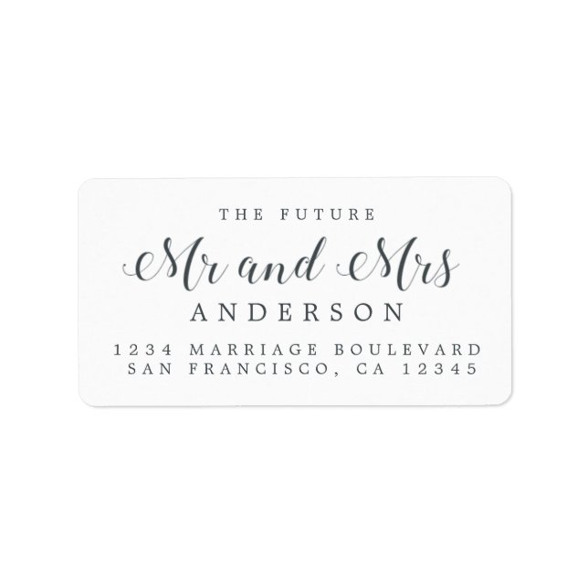 Étiquette Calligraphy Future M. Mme Mariage Adresse de retou (Devant)