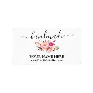 Étiquette Calligraphy Handmade Watercolor Pink Floral Label