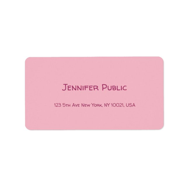 Étiquette Calligraphy Script Text Elegant Pink Plain Modern (Devant)