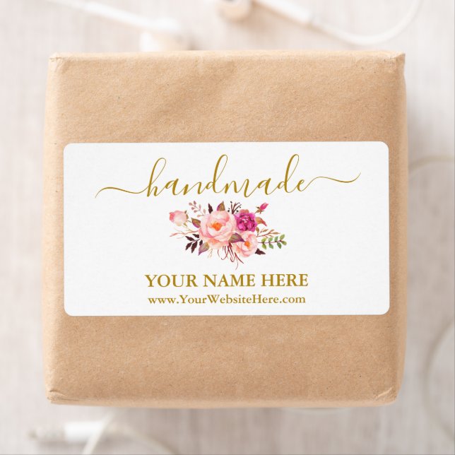 Étiquette Calligraphy Watercolor Pink Floral Handmade Labels (En situation)