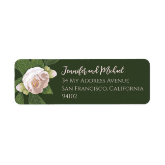 Étiquette Camellia et verdure Mariage simple et élégant