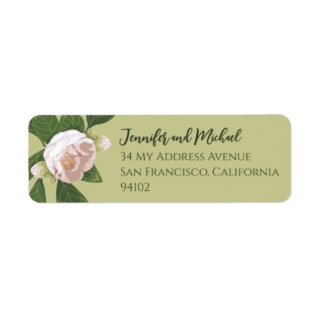 Étiquette Camellia et verdure Mariage simple et élégant (Devant)