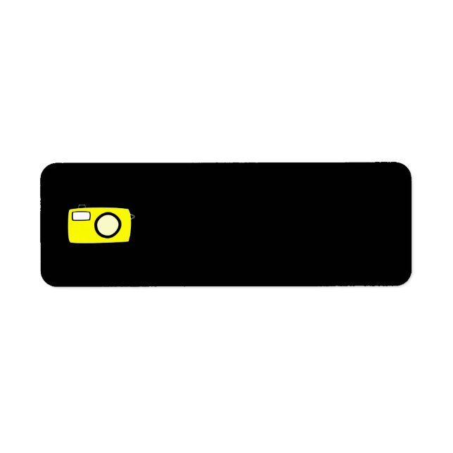 Étiquette Caméra Jaune Lumineuse. Sur le noir. (Devant)