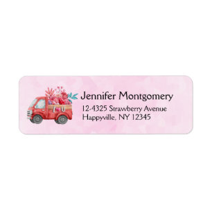 Étiquette Camion d'amour mignon avec Coeur Cargo Aquarelle