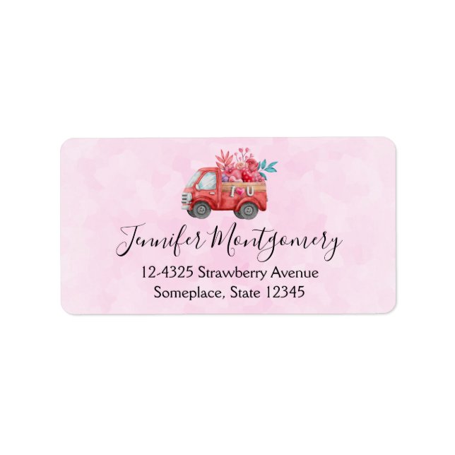 Étiquette Camion d'amour rouge mignon sur Arrière - plan ros (Devant)