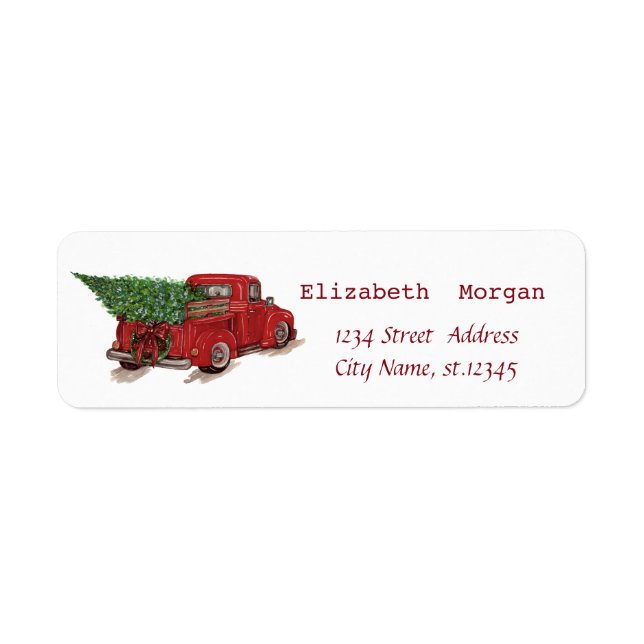 Étiquette Camion Rouge Sapin de Noël Joyeux Noël (Devant)